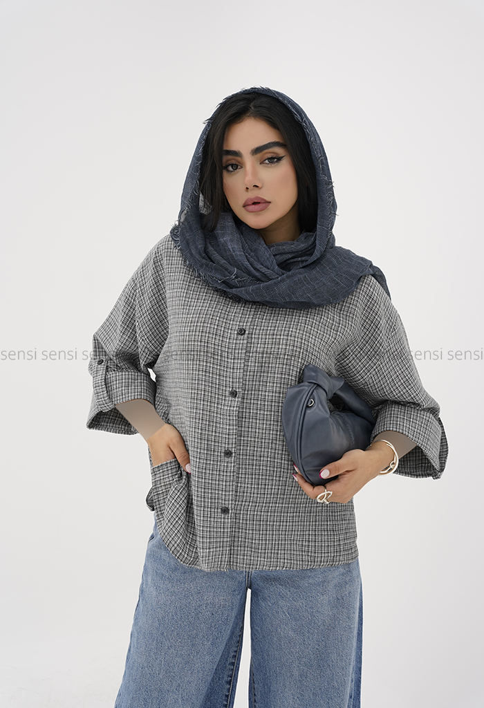 شومیز زنانه لینن راه راه پاکتی کد1006283